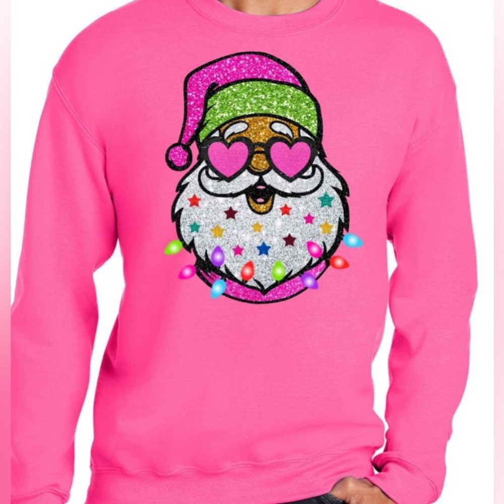 PORT & COMPANY Glitter Santa Pink Sweatshirt